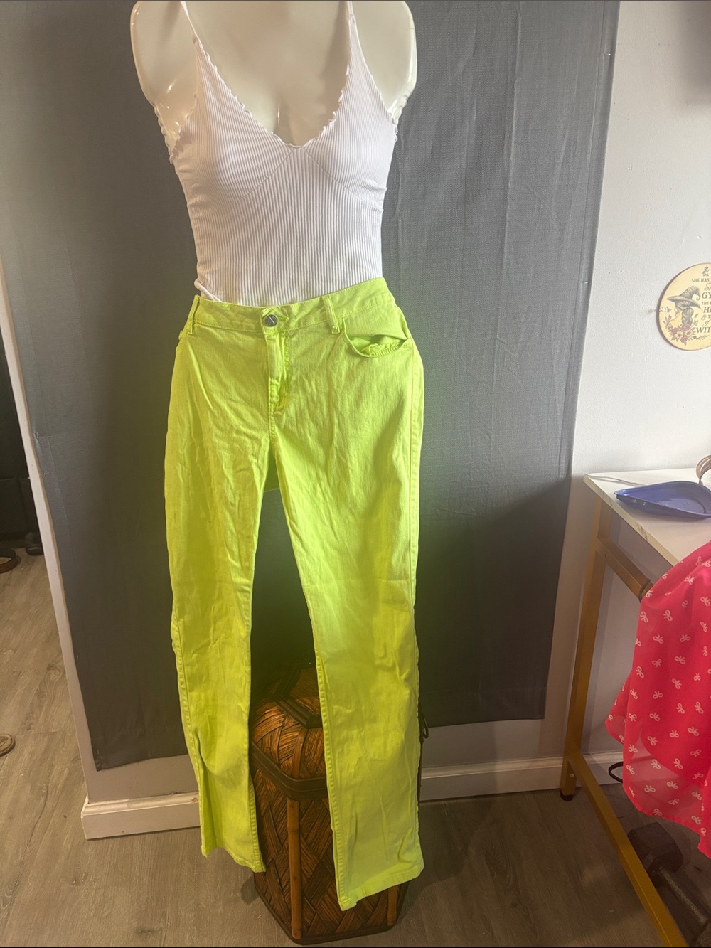 Allen B. By Allen Schwartz Neon Lime Green Boot Cut Pants
